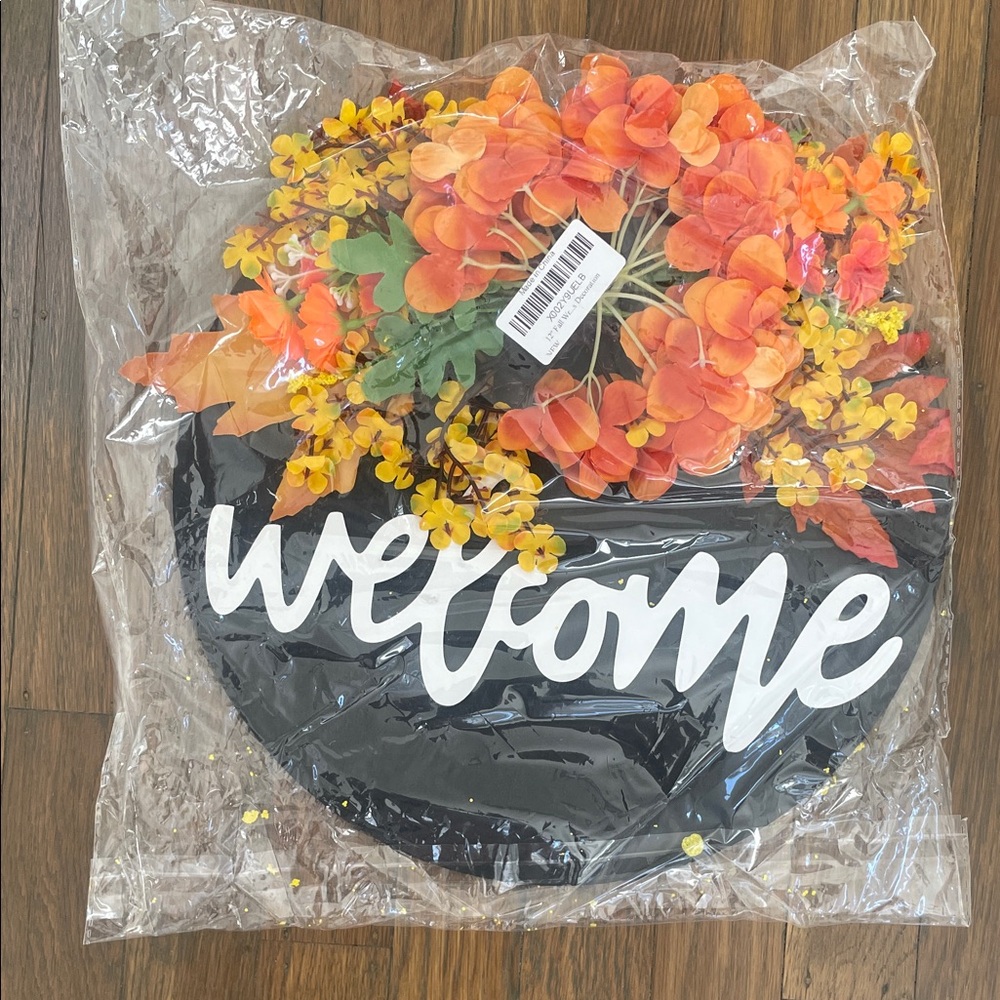 Autumn Welcome Wreath with Orange and Yellow Florals